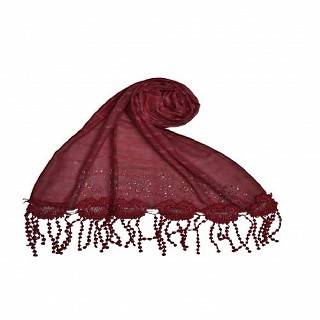 Golden beats studded heart shaped fringe's hijab - Light maroon